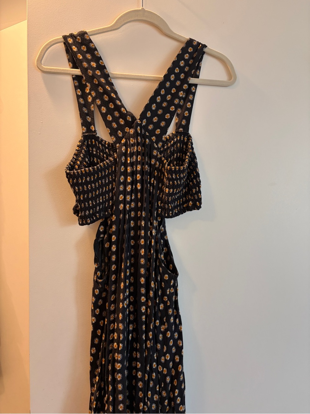 Black Floral Smocked side cut out mini Dress with Wide Straps - Picture 4 of 5